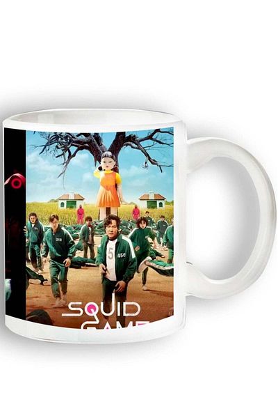 Story of candle Ceramic Mug with 'Squid Game' Design in White (Three Faces)