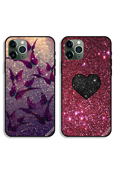 Covernex Two Cases For Apple iPhone 11 Pro Max Protective Covers Glitter Butterflies and Glitter Heart