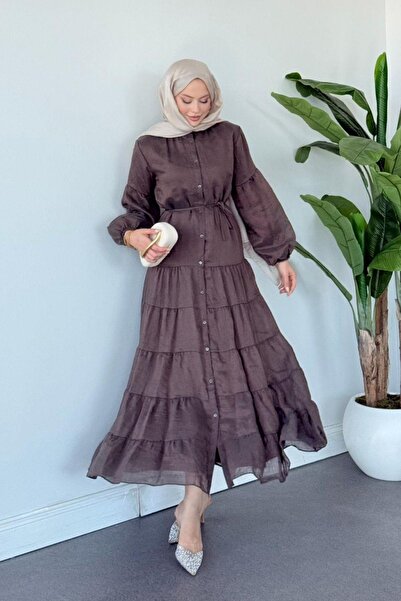 Hazamoda Rochie din bumbac maro, fără curea