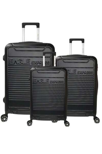 EAGLE EXPRESS Defender 3-Piece ABS Hard Luggage Set - Black + 1-Year