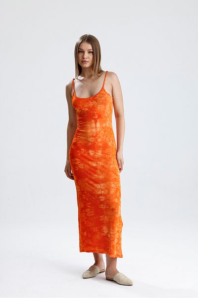 Sense Φόρεμα Lycra Viscose με λουράκι με σχισμή |   ELB35782 ΠΟΡΤΟΚΑΛΙ ΒΑΘΥ