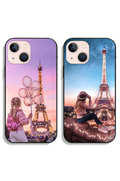 Covernex جرابان واقيان لهاتف Apple iPhone 13 mini بتصميم فتاة لطيفة وبرج إيفل