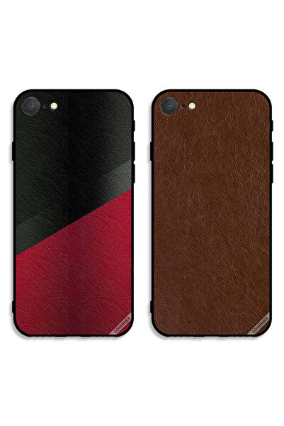 Covernex حافظتان لهاتف Apple iPhone 8 بغطاءين واقيين بنقشة سوداء وحمراء وجلد بني