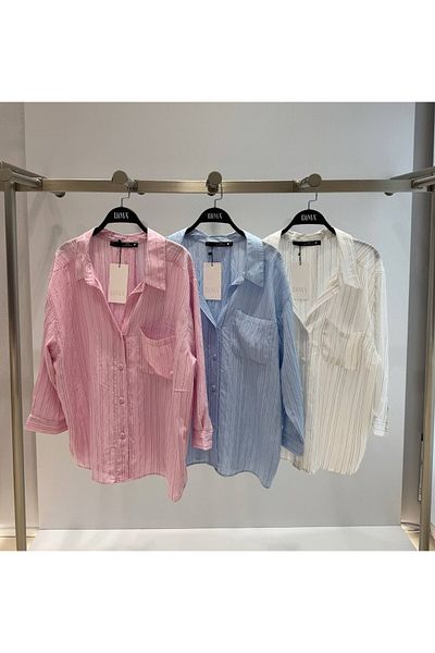 DİMA Seersucker Fabric Striped Single Pocket Shirt