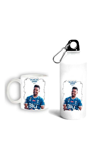 Story of candle Ceramic Mug with Aluminum Bottle Printed 'Salem Al-Dosari' White