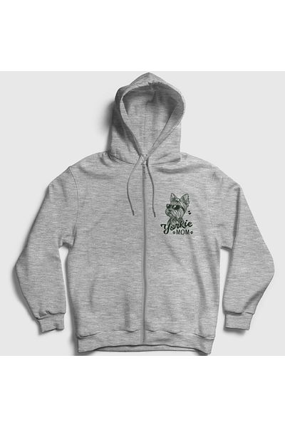 Presmono Unisex Gray Yorkie Mom Mama Yorkshire Terrier Mother Zippered Hooded Sweatshirt 556729Tt