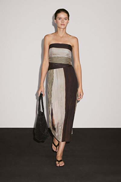 Massimo Dutti Büzgülü straplez elbise