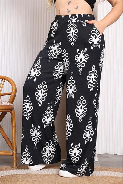 EMEZ Patterned twill fabric loose trousers