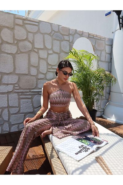ESRAHELVACI Patterned Straw Textured Beach Suit