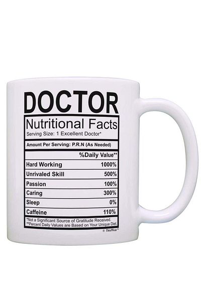 Story of candle Ceramic Mug with 'Nutrition Facts for Doctor' Design in White