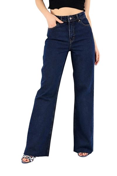 byhaziran butik Leto Young Girl Dark Blue High Waist Elastane Blended Modern 90's Wide Leg Jeans