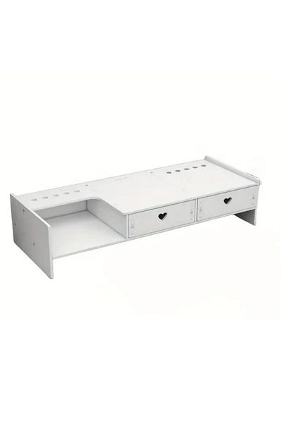 divendi-ro Suport monitor multifuncțional cu 2 sertare, lemn cu plastic, 49x19x12cm, alb