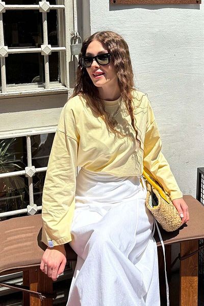 Ceylan Otantik White Organic Linen Wrap Skirt & Butter Yellow Body