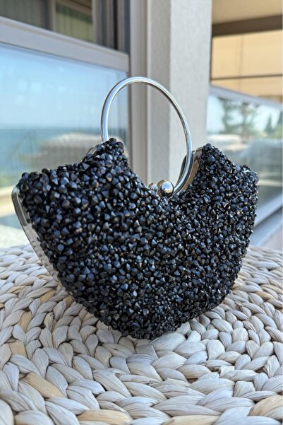 Melissa Boutique حقيبة فستان سهرة موديل كليوباترا مطلية بالحجر الأسود للنساء ...