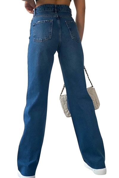 byhaziran butik Aden Young Girl Dark Blue High Waist Lycra Wide Leg Jean