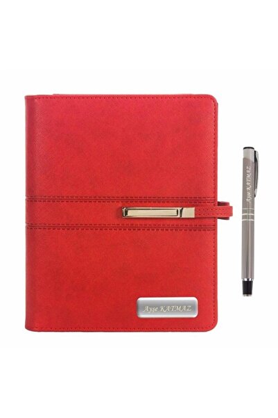 Genel Markalar Kişiye Özel 2026 Organizerli Lüx ajanda ve Kalem Seti Kırmızı