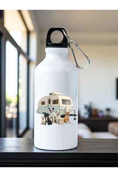 lili hediyelik Dog and Caravan Printed Water Bottle Flask Water Bottle - Home Kitchen Office Workplace Gift Item