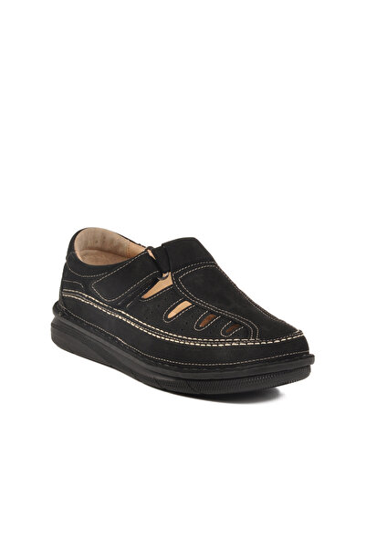 Aspor Black Suede Genuine Leather Men's Velcro Casual Shoes
