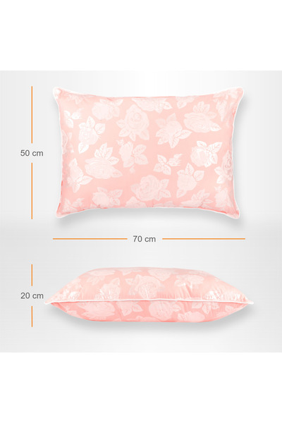 Pernador Set de 2 perne cu puf si pana de gasca, 50x70 cm, Roz cu trandafiri argintii