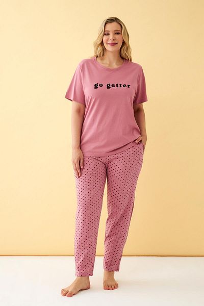 Akbeniz Women's Salmon Go Getter Written Large Size Pajama Set