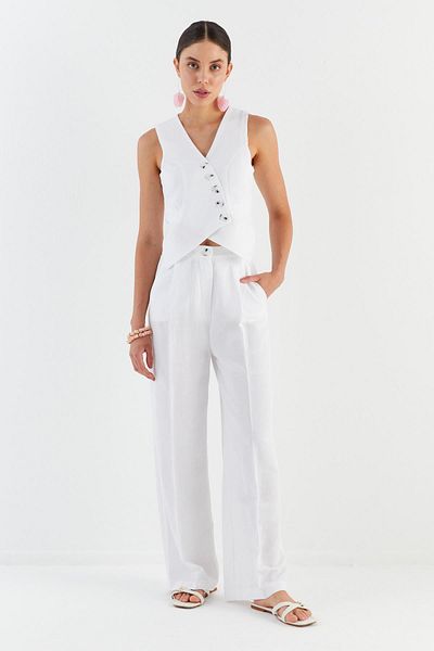 Shopping Shop Asymmetric Vest Trousers Suit White