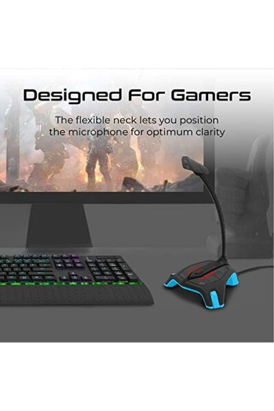 VERTUX ميكروفون ألعاب USB، ميكروفون مكثف متعدد الاتجاهات لسطح المكتب، سهل التوصيل والتشغيل، مزود بمفتاح كتم الصوت،