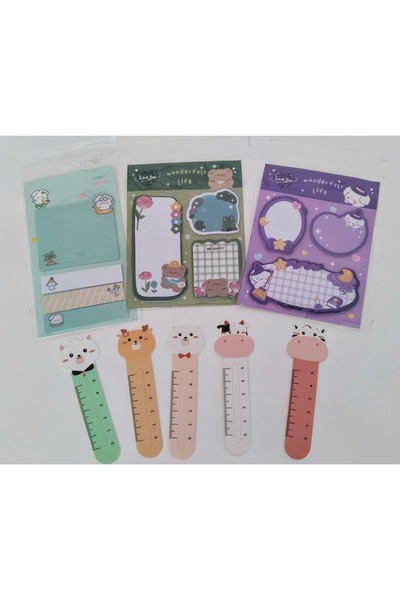 Arilcraft Yapışkanlı Not Defteri Seti ve Sevimli Hayvan Figürlü Kitap Ayracı ...