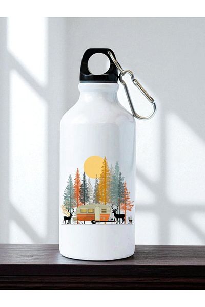 lili hediyelik Deer and Caravan Printed Water Bottle Flask Water Bottle - Home Kitchen Office Workplace Gift Item