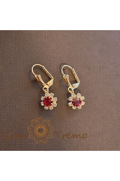 saratremo Gold-Plated Earrings with Red Zirconia Crystals Flora - 2.5 cm