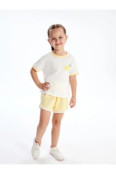 LC Waikiki Lcw Kids Pink Cherry Printed Girl's T-Shirt and Shorts 2-Pack