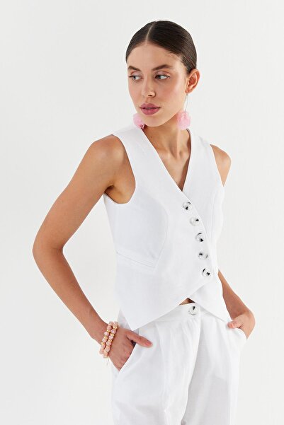 Shopping Shop Asymmetric Vest Trousers Suit White