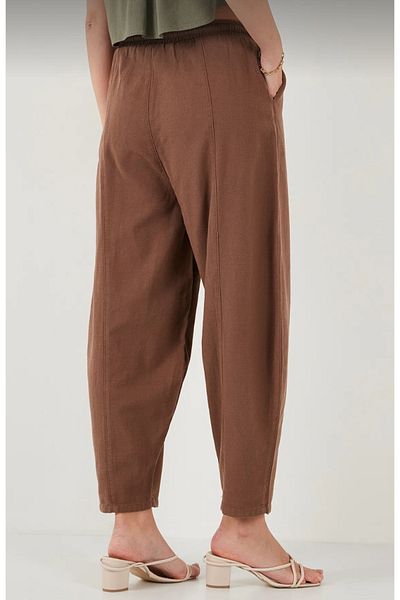 Rosidam Balloon Leg Elastic Waist Plain Linen Trousers