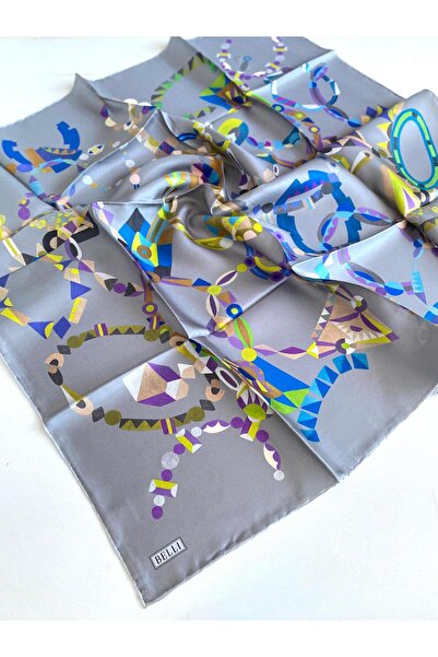 Belli وشاح تيفيل من الحرير الخالص 4036 - 83 نمط مختلط باللون الرمادي