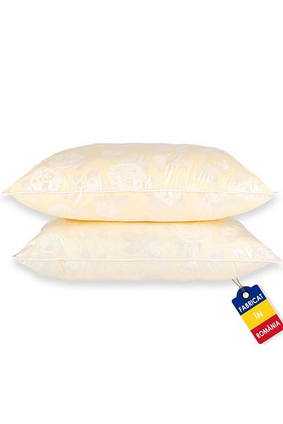 Pernador Set of 2 goose down and feather pillows, 50x70 cm, Cream with silver roses