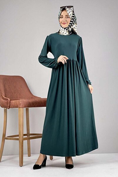 SGS Waist Pleated Hijab Dress Emerald Green