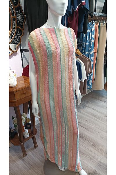 ŞIK VE MUTLU Long Knitted Pareo Beach Dress with Slits