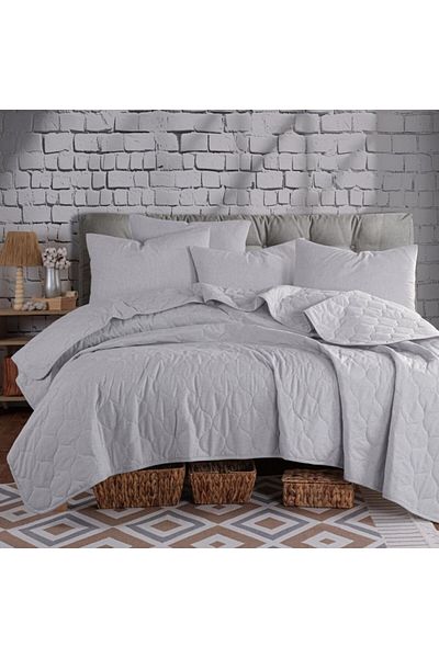 Eponj Home Quilted duvet set 200x220cm + 2 pillowcases, Solid Grey