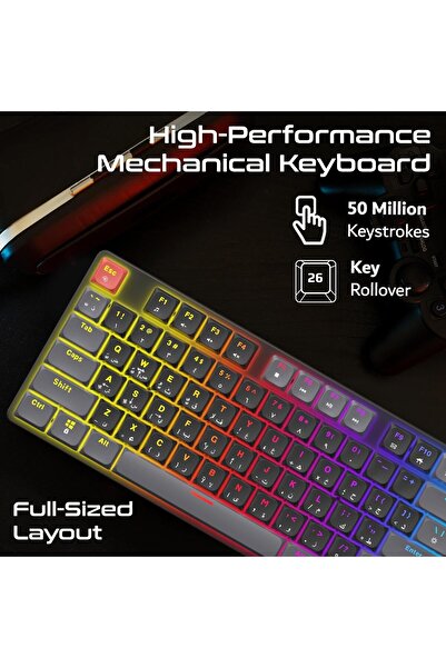 VERTUX Full-Size Mechanical Keyboard for Gamers With 17 LED Rainbow Modes, Low-Profile Dust-Proof Ke