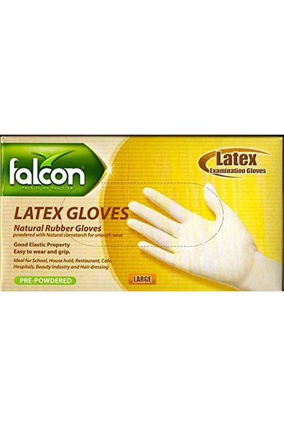 Falcon Latex Examination Pre-Powdered Gloves, Large Size, Pack of 100