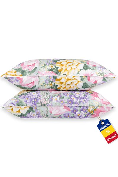 Pernador Set of 2 goose down and feather pillows, 50x70 cm, Purple flowers