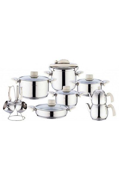 Pierre Cardin Royalty 18 Piece Steel Cookware Set (Ecru)