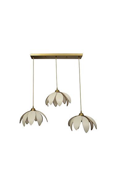 avizade Lotus Çiçeği Tasarımlı 3'lü Sarkıt Modern Avize - Eskitme Çerçeveli Kumaş Kaplama - E27 Duy Uyumlu