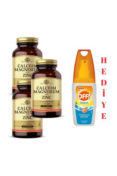 Solgar X3 Calcium Magnesium Plus Zinc 100 Tablets (Off Fly Repellent Lotion Gift)