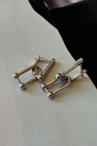 Trendy Butik Silver Color Zircon Stone Detailed Ball Earrings