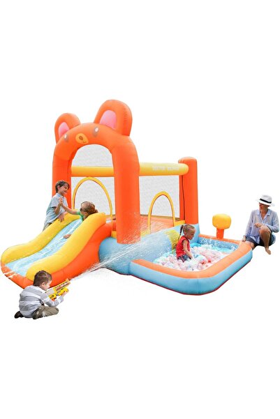 rexa منزل قفز قابل للنفخ من Docin بتصميم دب مع منفاخ - ديكور خارجي للحديقة