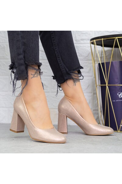 mei 2T7 Παπούτσια με Σαμπανιζέ Χοντρό Τακούνι