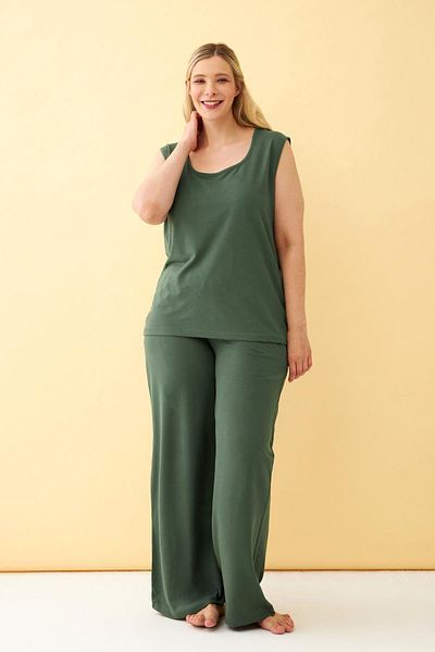 Akbeniz Women's Green Plus Size Combed Cotton Bottom Top Set
