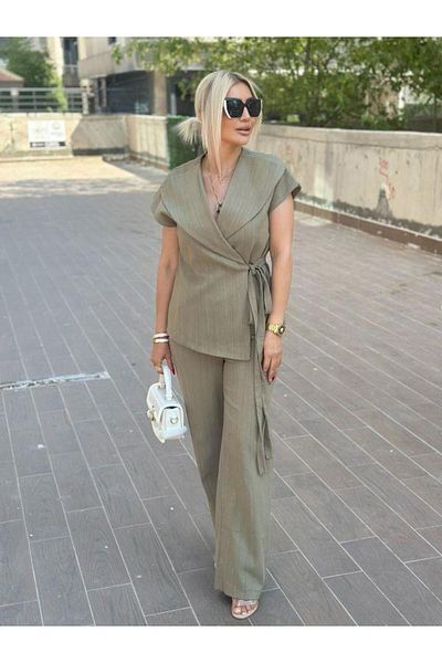 Kokoşum Butik 8750 Shabby Collar Tie Suit Khaki