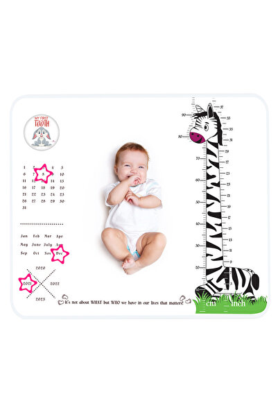 BebeNou Paturica Foto Bebelusi - Baby Milestone Blanket design Long Neck Zebra cu 20 Stickere My First