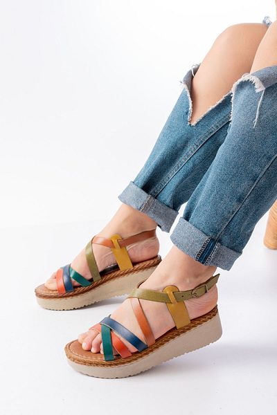 serkanseyyid 730-153 Multi Orthopedic Genuine Leather Padding Women's Sandals